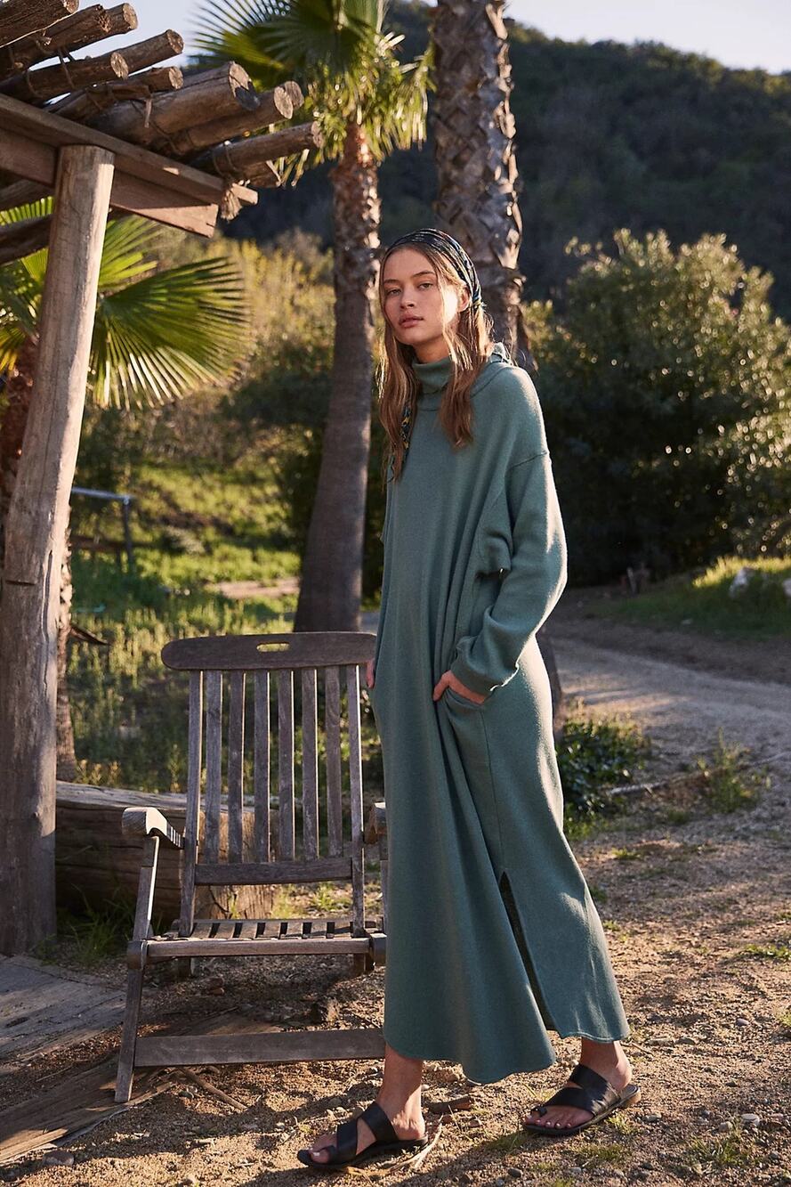 Free People FP Beach Georgie Lounge Oversized Midi Dress in Green Size M NWOT